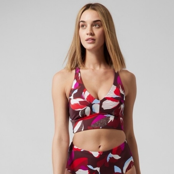 Athleta Plunge Bikini Top D-dd Decadent Chocolate Hero Bloom Large - Picture 3 of 12